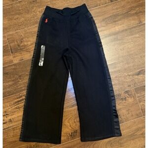 Polo Ralph Lauren Girls Size S (7) Wide Leg Fleece Sweatpants Black Pony NWOT